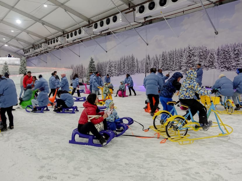 People at the ice cycling rink in Ice Magic located at Bayfront Event Space on Dec 28, 2022. People at the ice cycling rink in Ice Magic located at Bayfront Event Space on Dec 28, 2022.