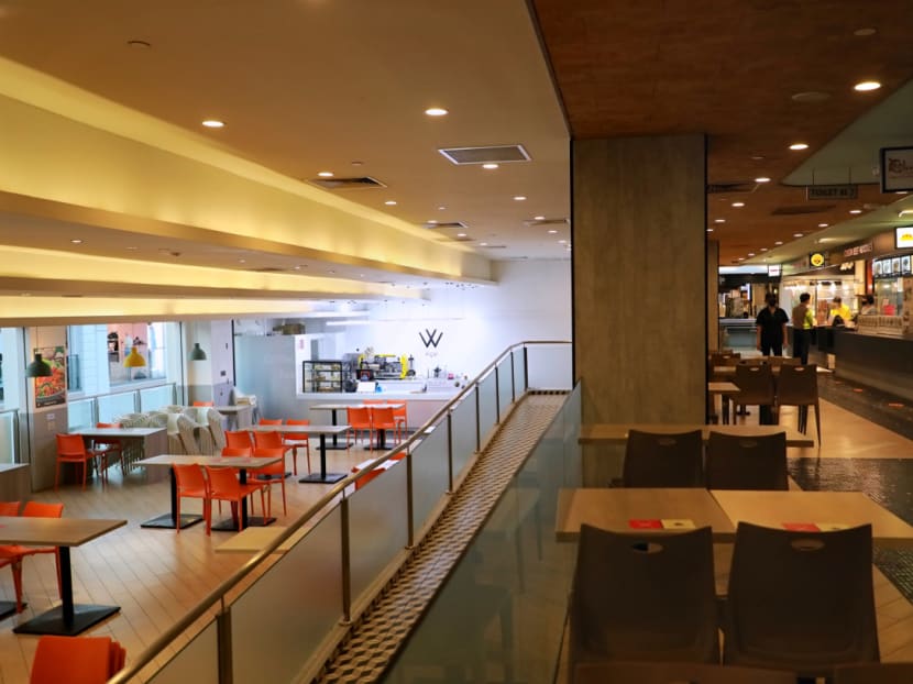 An empty food court at Bugis Junction mall in July 2021.
