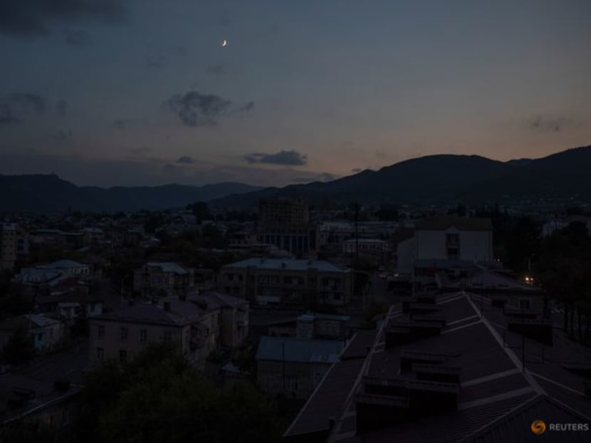 FILE PHOTO: A view shows the city of Stepanakert in the course of a military conflict over the breakaway region of Nagorno-Karabakh, October 20, 2020. REUTERS/Stringer/File Photo