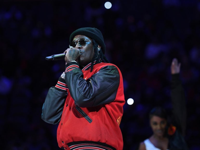 Young Thug performs at half time at the game between the Atlanta Hawks and the Boston Celtics on Nov 17, 2021 at State Farm Arena in Atlanta, Georgia. 