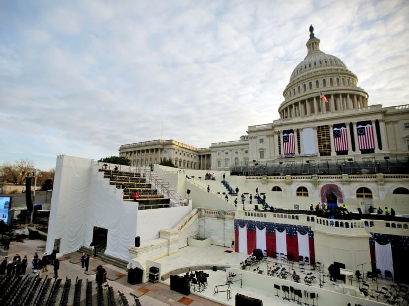 A rehearsal for the inauguration ceremony taking place at the United States Capitol. President-elect Donald Trump will be sworn in tomorrow night. Photo: Reuters