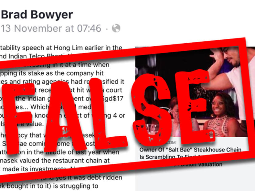 On Nov 25, Singapore's fake-news law was used for the first time over a Facebook post by Progress Singapore Party member Brad Bowyer.