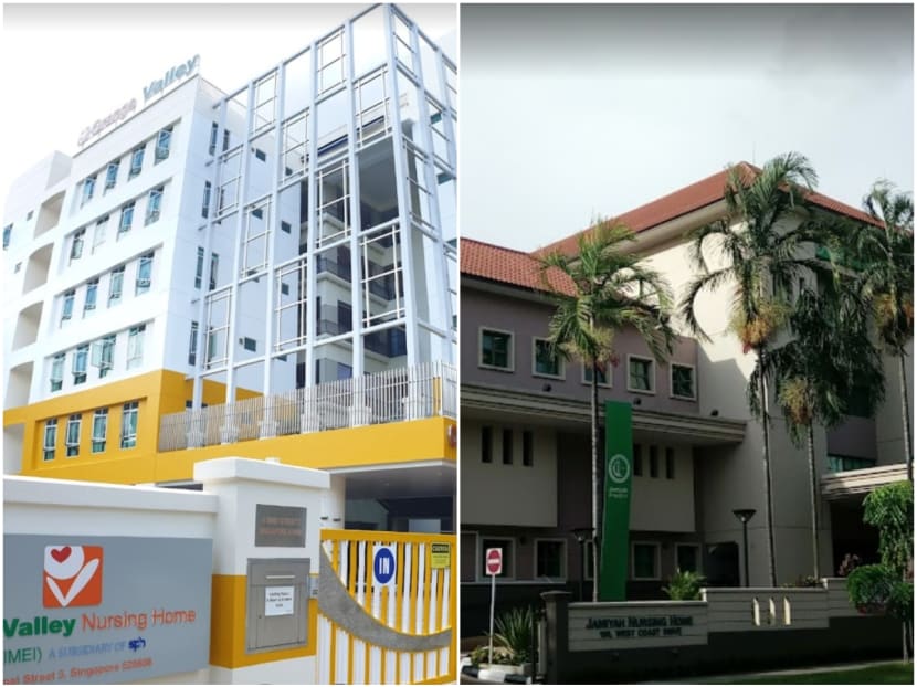 Orange Valley Nursing Home in Simei (left) and Jamiyah Nursing Home (right) were added to a list of Covid-19 clusters under close monitoring by the Ministry of Health.