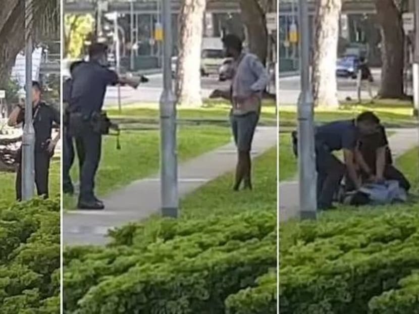 The man was seen charging at an officer, who drew his baton in response. When ordered to stand down, the man appeared to resist until another officer discharged his taser and he was apprehended.