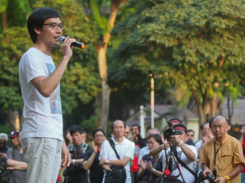 Blogger of The Heart Truths Roy Ngerng speaking at a May Day rally held at Hong Lim Park. TODAY file photo