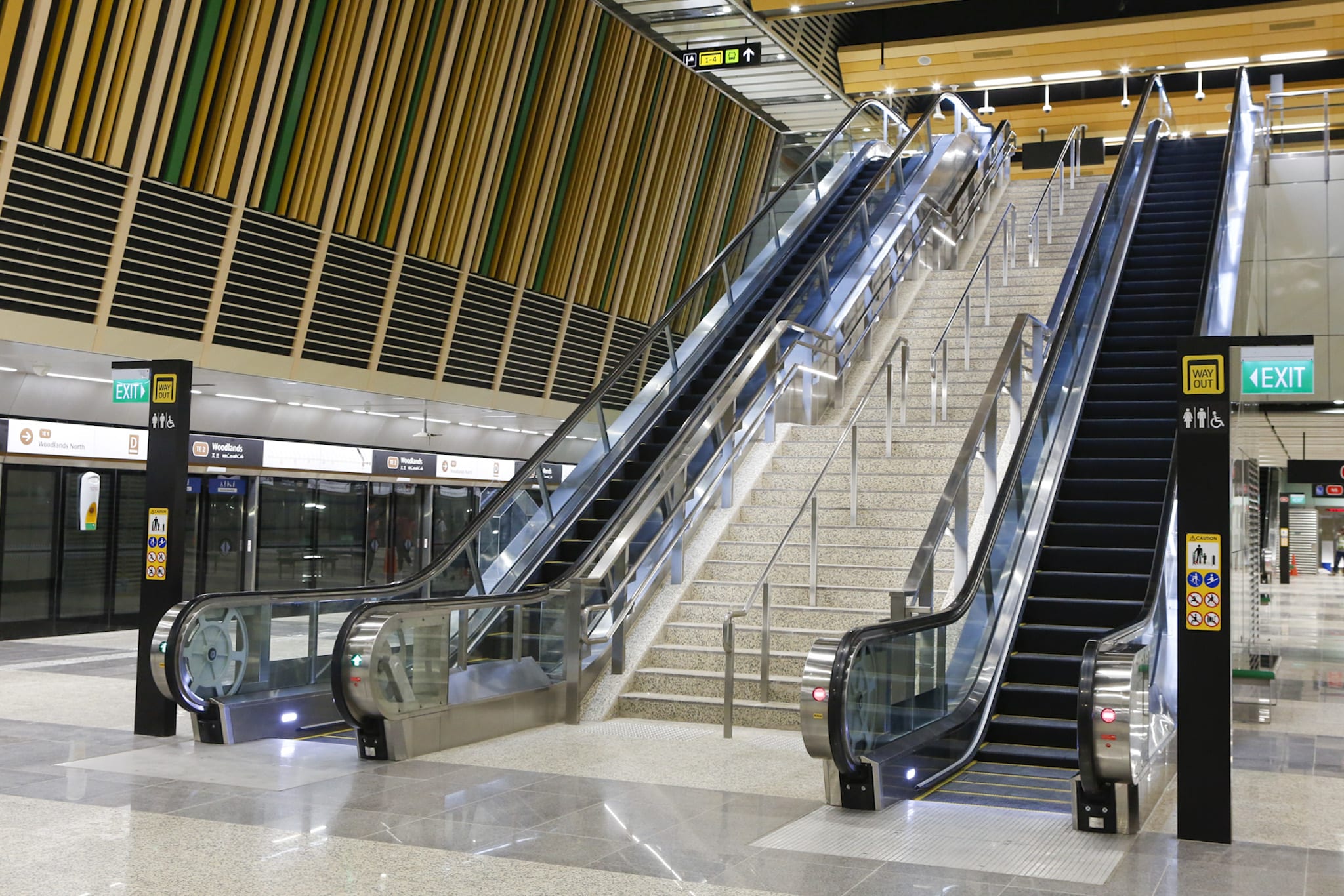 The platform for the Woodlands station on the Thomson-East Coast Line. The platform for the Woodlands station on the Thomson-East Coast Line.
