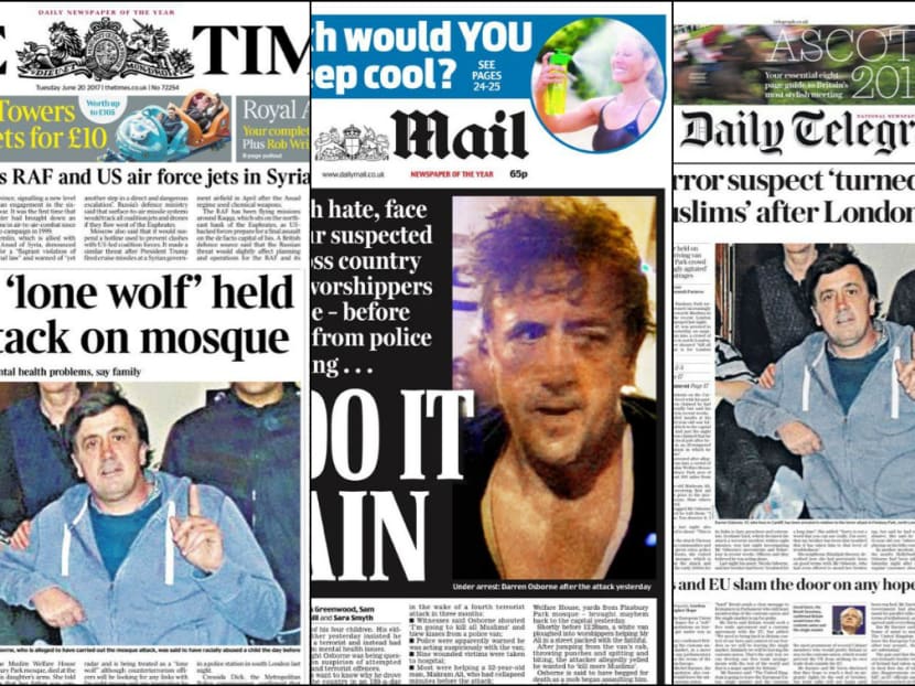 British newspapers and tabloids had Darren Osborne's face plastered on the front page.