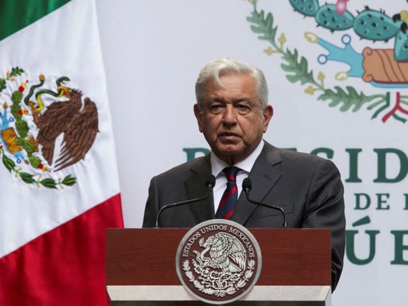 FILE PHOTO: Mexico's President Andres Manuel Lopez Obrador delivers his quarterly report on his government's programs, at the National Palace in Mexico City, Mexico April 12, 2022. REUTERS/Henry Romero/