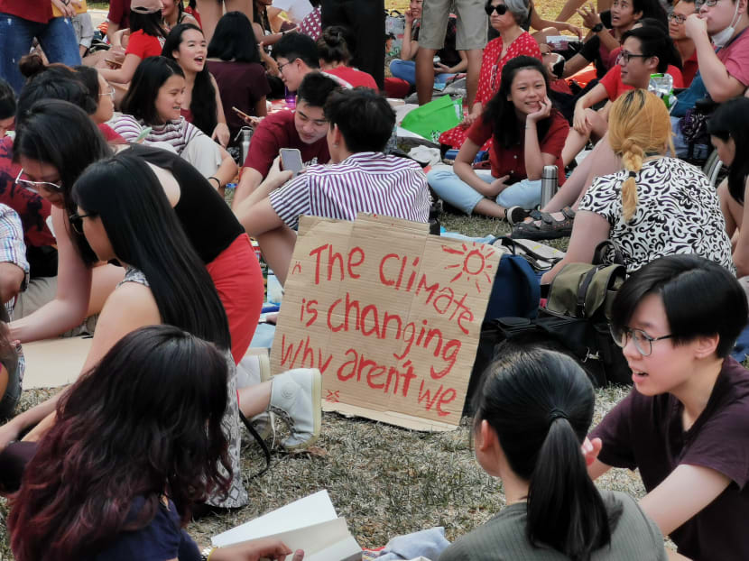 Youths at the Singapore Climate Rally at Hong Lim Park on Sept 21, 2019.