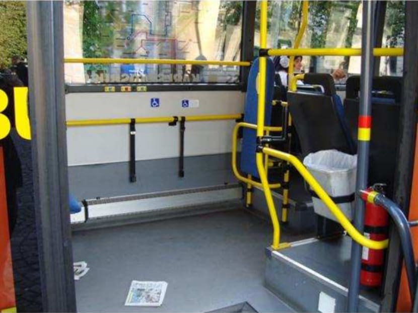 Straps for wheelchairs and strollers in a bus in Sweden. Photo: United Nations Economic Commission for Europe