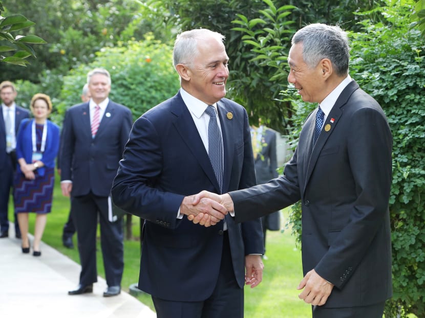 Prime Minister Lee Hsien Loong and his Australian counterpart Malcolm Turnbull at the G20 Summit last year. Mr Turnbull described the pact as a ‘massive upgrading’ of Canberra’s relations with Singapore. Photo: MCI