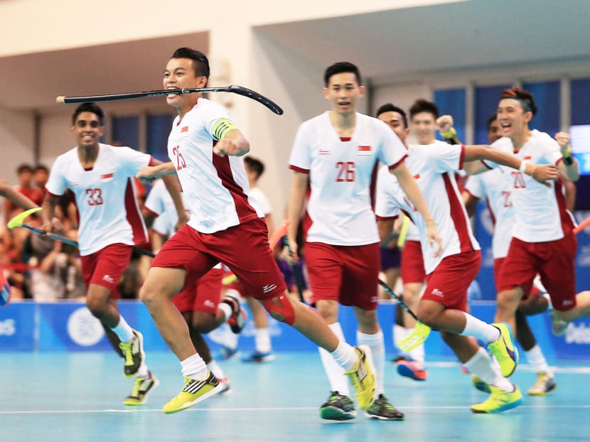 The Singapore men’s floorball team won gold at the SEA Games. The SSI is looking to broaden its reach and deepen its level of involvement in sports beyond the core ones such as football, table tennis and swimming. Photo: Wee Teck Hian