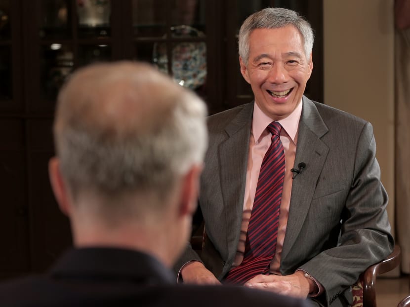 Prime Minister Lee Hsien Loong (right) speaking in an interview on the BBC programme, HARDTalk. Photo: Ministry of Communications and Information