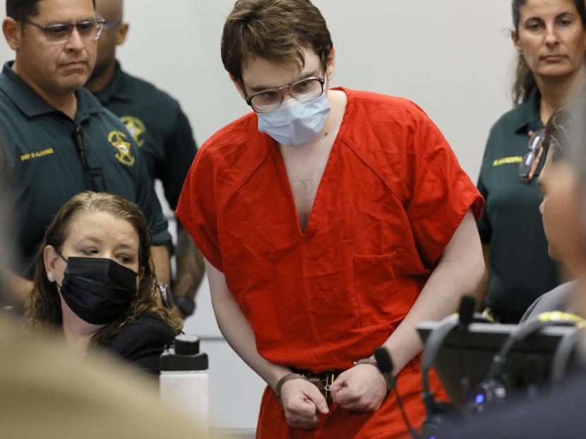 Marjory Stoneman Douglas High School shooter Nikolas Cruz is escorted into the courtroom at the Broward County Courthouse in Fort Lauderdale on Oct 14, 2022.