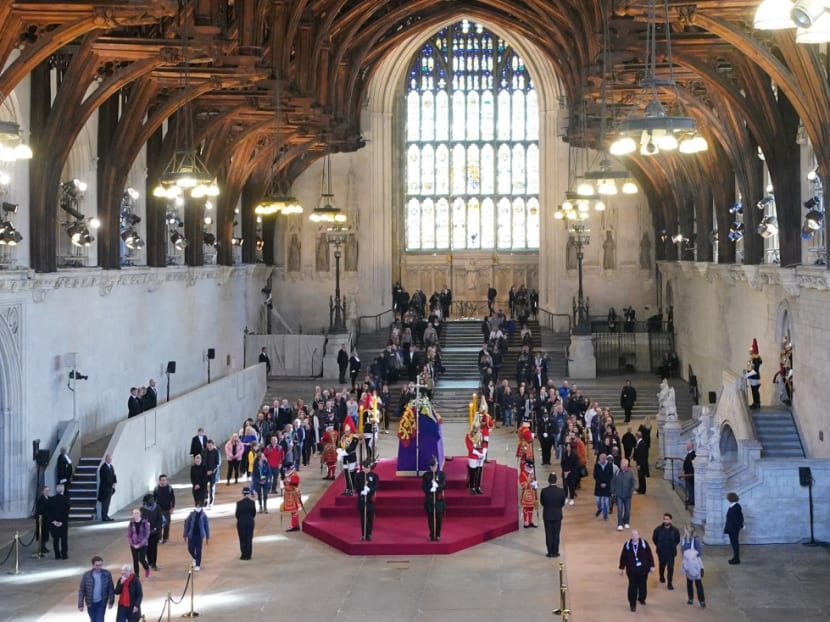 Members of the public paid their final respects to the queen at Westminster Hall, the oldest part of the parliamentary estate, having waited for many hours in a long queue snaking through central London for over four days. Members of the public paid their final respects to the queen at Westminster Hall, the oldest part of the parliamentary estate, having waited for many hours in a long queue snaking through central London for over four days.