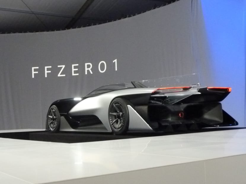 The new concept electric car FFZERO1 was unveiled by California startup Faraday Future during the Consumer Electronics Show (CES) on Jan 4, 2016. Photo: AFP