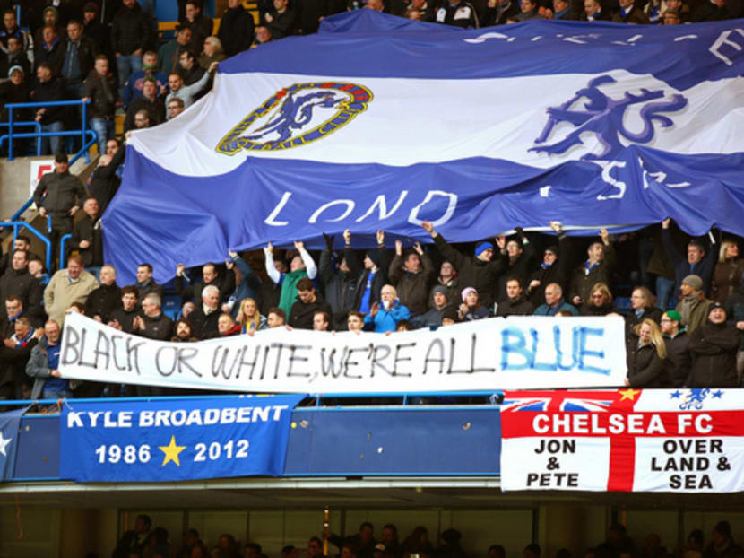 Chelsea fans with an anti-racism banner before Saturday’s Burnley game. Photo: Getty Images