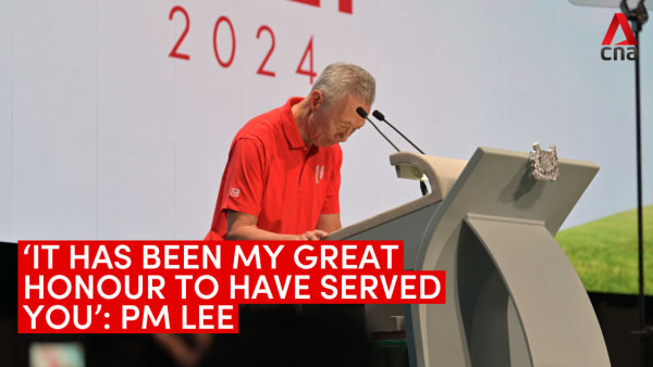 WATCH: An emotional moment for Singapore’s PM Lee in his last major speech before handover