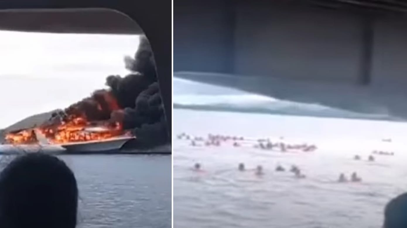 菲律宾一艘渡轮起火 造成一死一失踪