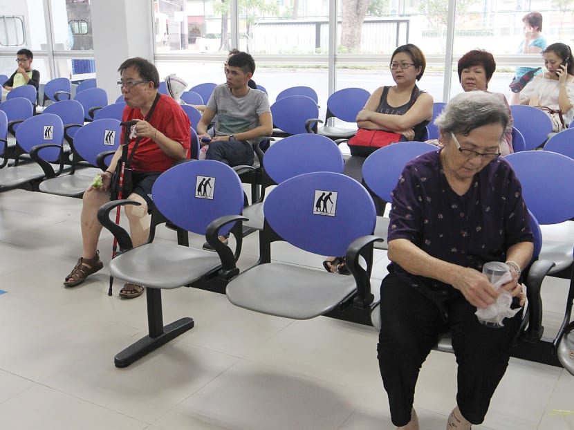 Seniors may spend more than two hours at polyclinics to get a specialist outpatient clinic appointment. Today file photo