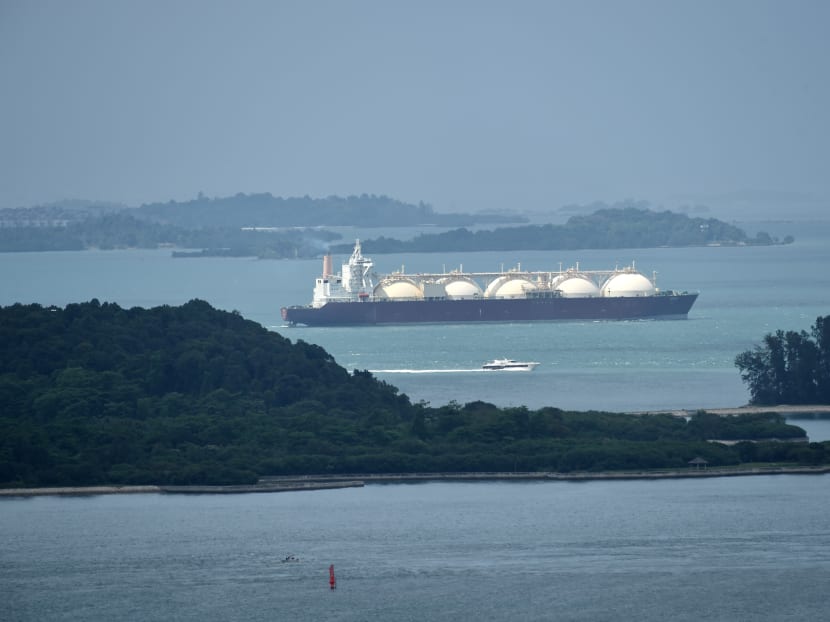 A vessel plies along the southwest of Singapore straits on April 24, 2017.