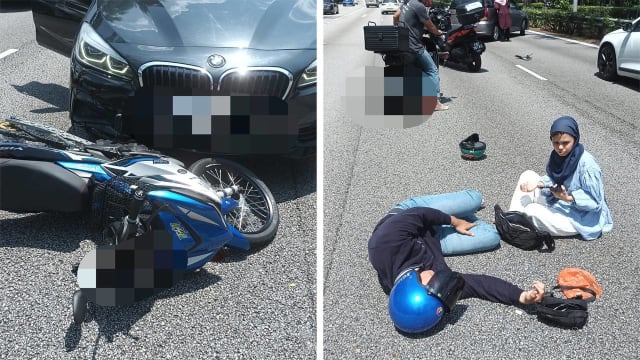KPE发生六车连环撞 摩托车骑士乘客送院