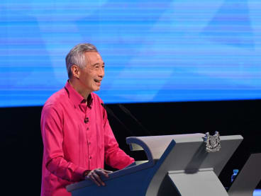 Prime Minister Lee Hsien Loong delivering the National Day Rally speech on Aug 29, 2021.