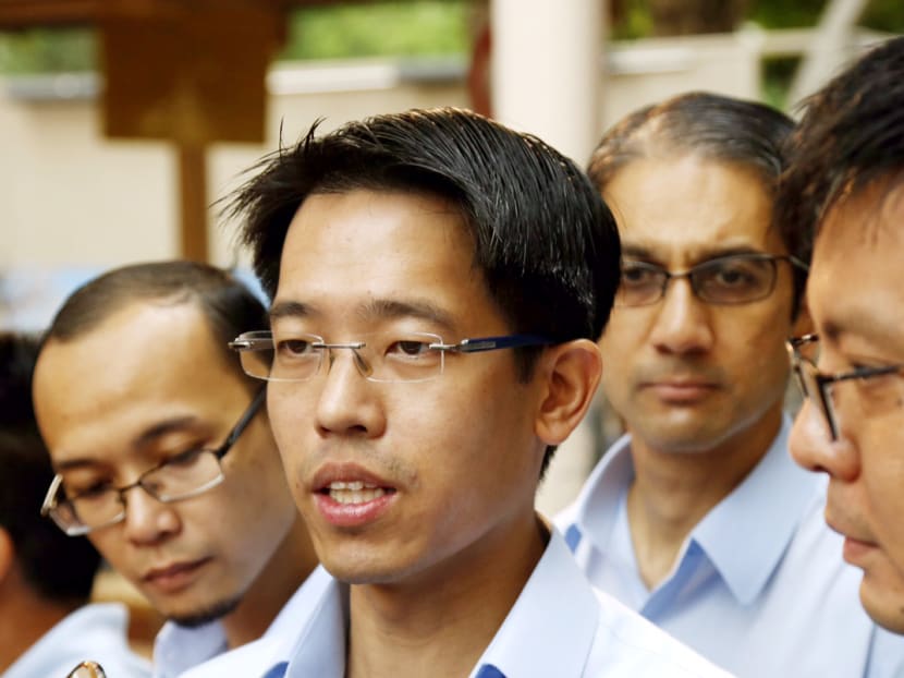 From left: Workers’ Party candidates Mr Fairoz Shariff, Mr Gerald Giam, Mr Leon Perera and Dr Daniel Goh. Mr Giam said that curbing foreign workforce growth is needed as Singapore faces a population growth problem 'created by the PAP'. Photo: Raj Nadarajan