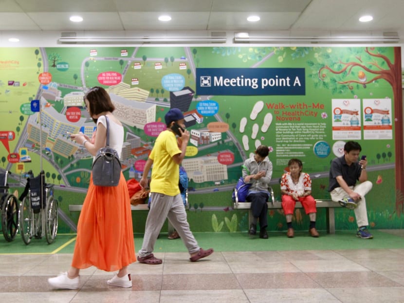 A "Heart Zone" at Novena MRT Station. The Heart Zones, launched by the Public Transport Council in collaboration with the Land Transport Authority, SMRT Trains, Ng Teng Fong General Hospital and Tan Tock Seng Hospital, provide a platform for commuters to assist and support other commuters who require mobility assistance around the area.