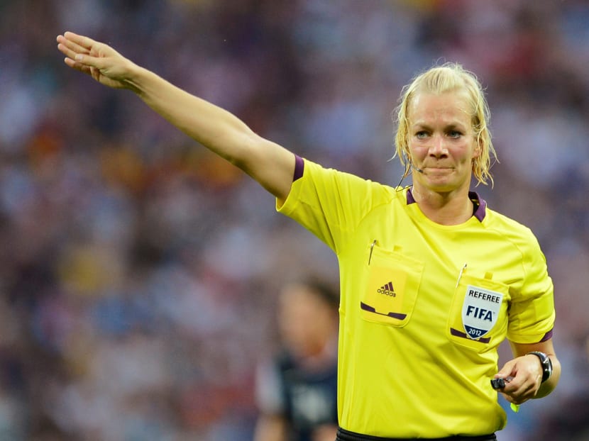Bibiana Steinhaus officiating in the 2010 London Olympics women's football final between the US and Japan. Photo: REUTERS
