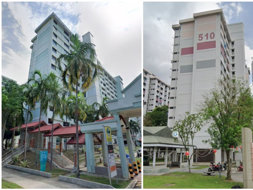 A view of Block 556 Ang Mo Kio Avenue 10 (left) and Block 510 West Coast Drive (right) on Google Maps.