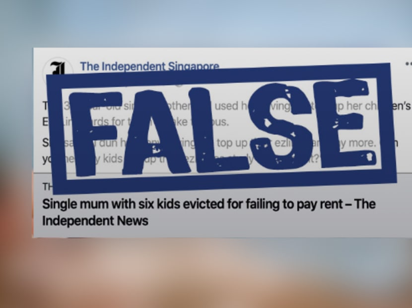 Activist Gilbert Goh and The Independent Singapore website published material claiming that a single mother of six had been evicted from her government-built rental flat because she could not pay the rent. Activist Gilbert Goh and The Independent Singapore website published material claiming that a single mother of six had been evicted from her government-built rental flat because she could not pay the rent.