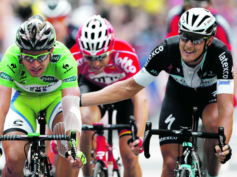 Trentin (right) edged out Sagan (left) in a photo-finish in stage 7. Photo: AP