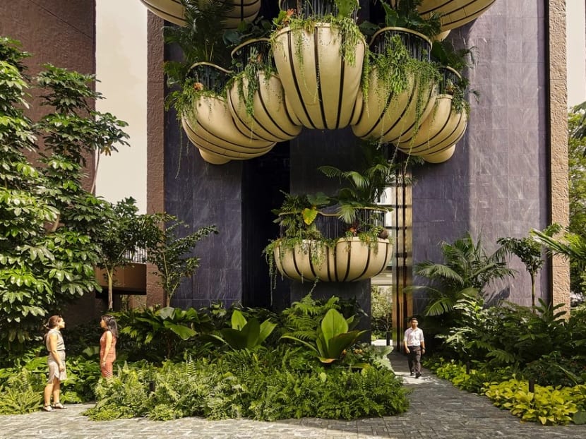 The layers of plants at Eden in Singapore temper the heat, absorb rainwater and filter pollutants – all the while heightening the symbiotic relationship between indoors and outdoors. The layers of plants at Eden in Singapore temper the heat, absorb rainwater and filter pollutants – all the while heightening the symbiotic relationship between indoors and outdoors.
