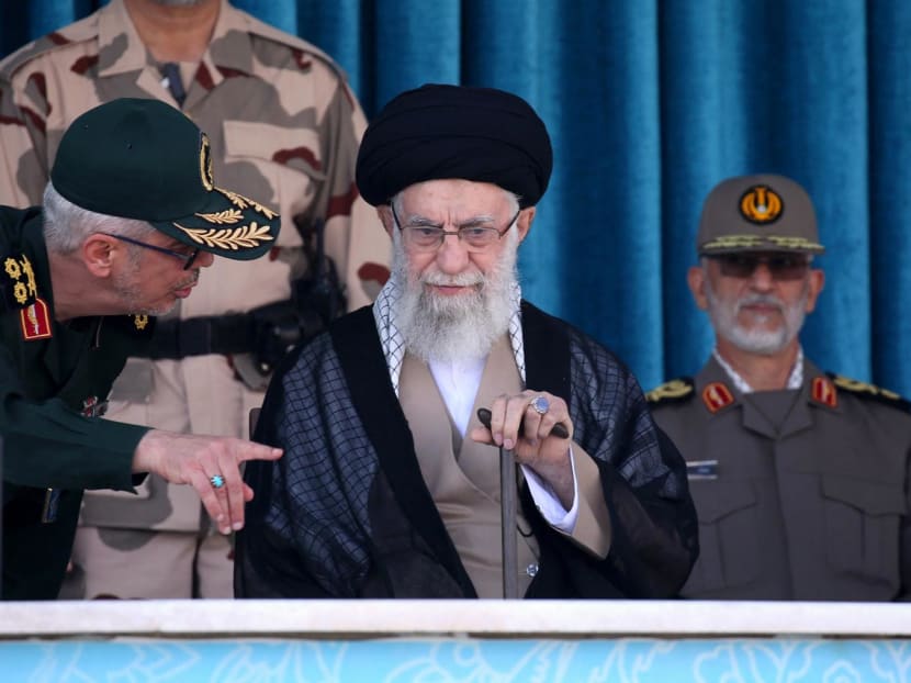 Iran's Supreme Leader Ayatollah Ali Khamenei attending a joint graduation ceremony for cadets of armed forces academies in the capital Tehran. Mr Khamenei accused arch-foes the United States and Israel of fomenting unrest in the Islamic republic following the death of Kurdish woman Mahsa Amini.