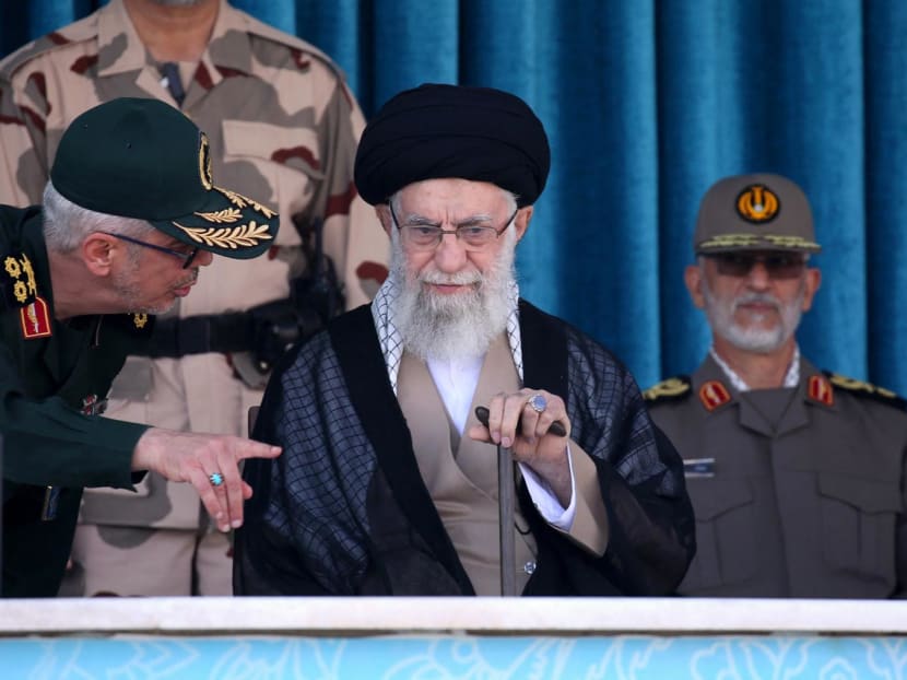 Iran's Supreme Leader Ayatollah Ali Khamenei attending a joint graduation ceremony for cadets of armed forces academies in the capital Tehran. Mr Khamenei accused arch-foes the United States and Israel of fomenting unrest in the Islamic republic following the death of Kurdish woman Mahsa Amini. Iran's Supreme Leader Ayatollah Ali Khamenei attending a joint graduation ceremony for cadets of armed forces academies in the capital Tehran. Mr Khamenei accused arch-foes the United States and Israel of fomenting unrest in the Islamic republic following the death of Kurdish woman Mahsa Amini.