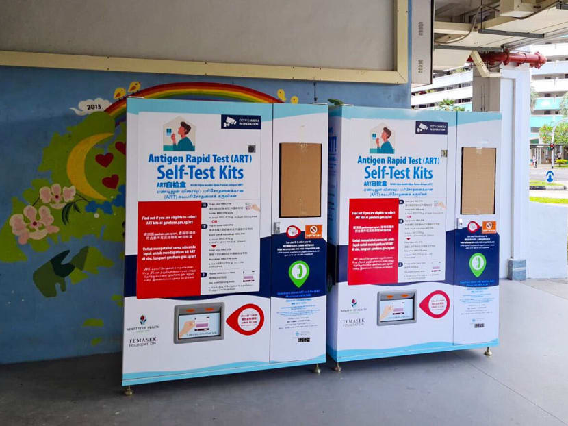To help those issued with health risk warnings or alerts with self-testing, 100 vending machines dispensing antigen rapid test kits will be deployed at 56 locations across Singapore from Sept 18, 2021. To help those issued with health risk warnings or alerts with self-testing, 100 vending machines dispensing antigen rapid test kits will be deployed at 56 locations across Singapore from Sept 18, 2021.