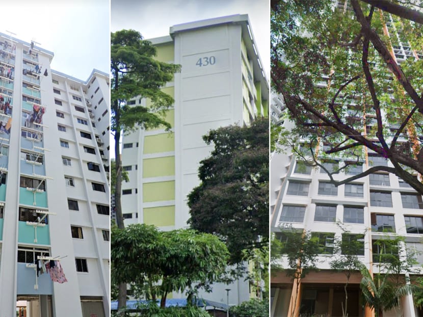 People living in Block 438 Ang Mo Kio Avenue 10 (left), Block 430 Clementi Avenue 3 (centre) and Block 445A Clementi Avenue 3 (right) were found to have been infected by the coronavirus.