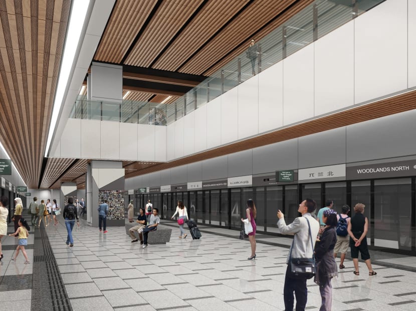 An artist’s impression of the train platforms at the RTS Link Woodlands North Station. Photo: LTA