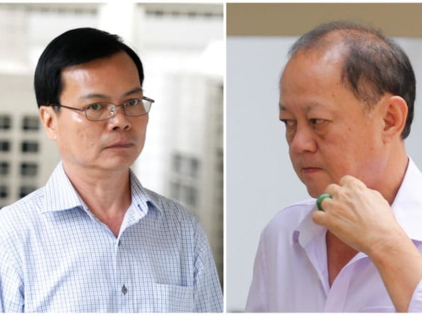The former general manager of Ang Mo Kio Town Council, Wong Chee Meng (left), was sentenced to two years and three months’ jail and ordered to pay a penalty of S$23,398.09. Chia Sin Lan, the director of two building and repair companies, was given one year and nine months’ jail.