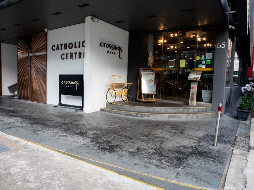 A view of the entrance to Catholic Centre where Crossings Cafe is located.