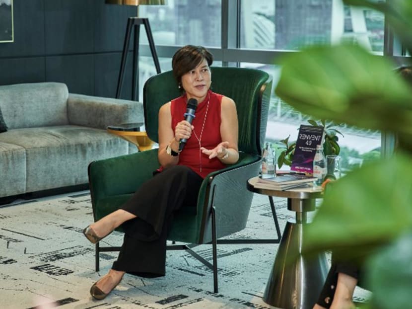 Writer Adeline Tiah at a fireside chat during the launch of her book Reinvent 4.0 on Nov 15, 2022, in Singapore. 