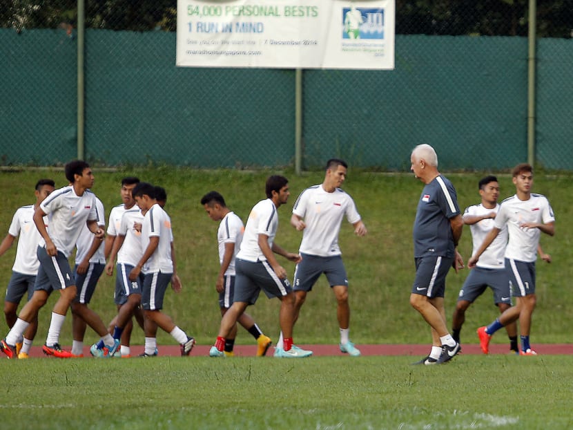 Stange (third from right) has gone for youth in the Lions’ preparation for their Suzuki Cup clash. PHOTO: ERNEST CHUA