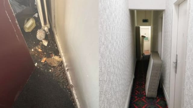 床垫垃圾堆走廊 英国酒店挨轰像“爆炸现场”