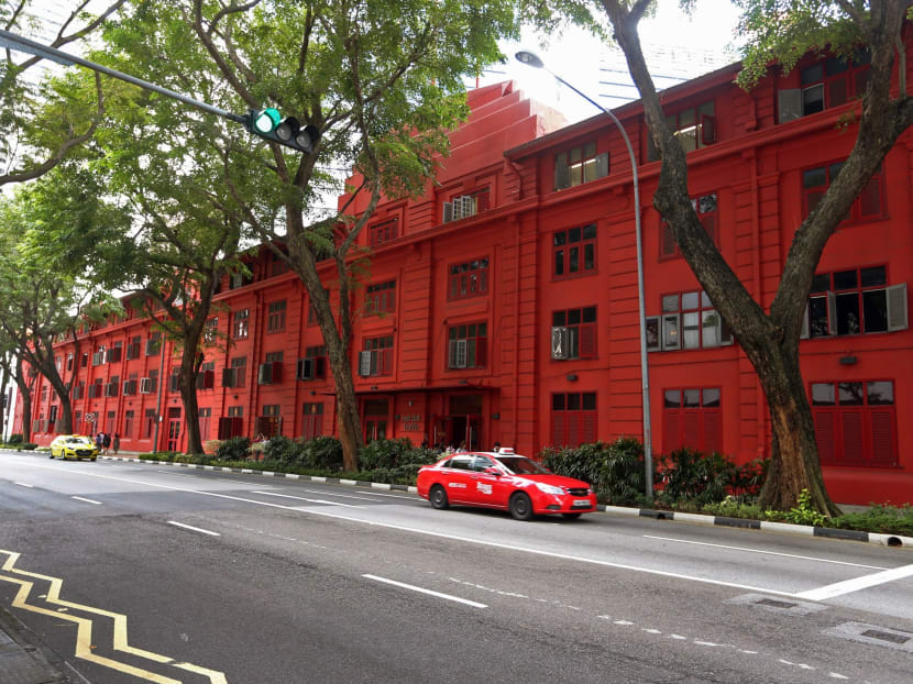 The Red Dot Traffic building will be painted in the neutral, off-white colour that it sported during the 1970s when it was the Traffic Police Headquarters. Photo: Koh Mui Fong/TODAY