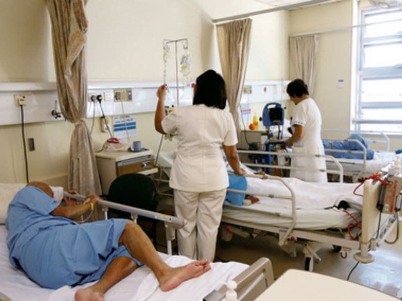 Patients and nurses at B2 class ward at Changi General Hospital. TODAY file photo