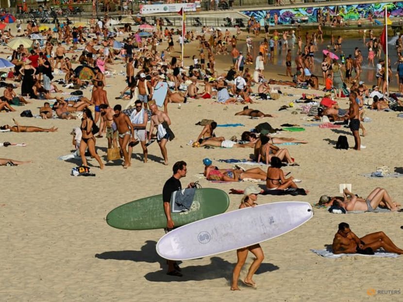 Crowds of people enjoy the beach as parts of Australia's east reached their hottest day in more than two years amid temperatures which rose to 40°C, in Bondi Beach, Sydney, Australia, on March 6, 2023.