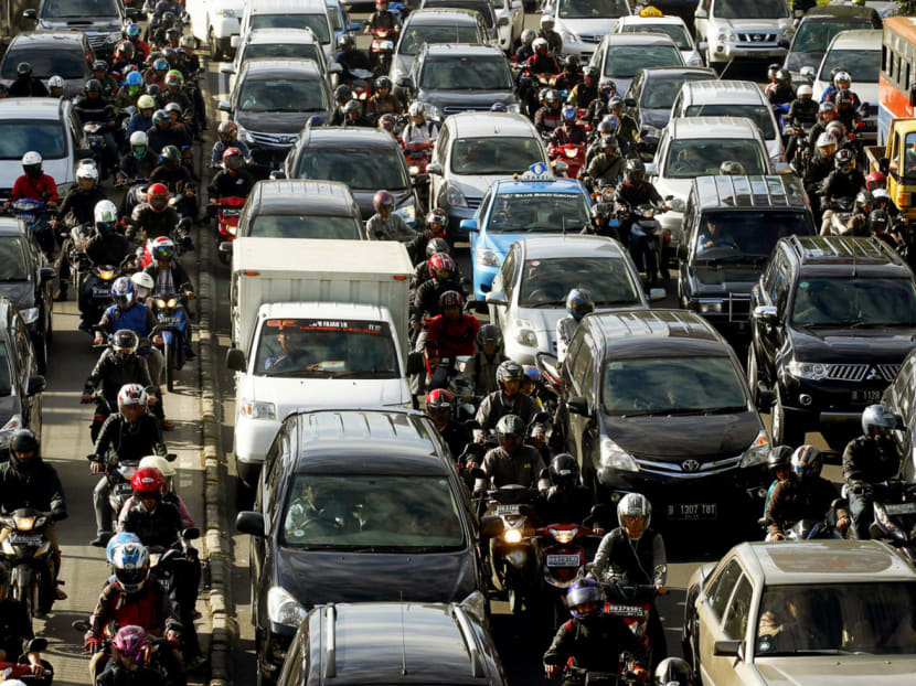 Jakarta’s gridlock largely stems from the difference in growth rates of the road network and vehicles. 

Roads are growing by only about 0.01 per cent yearly while vehicle use is increasing by 11 per cent. Photo: Reuters