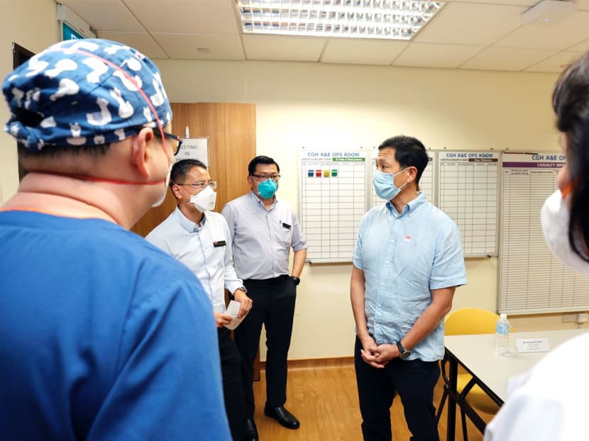 Health Minister Ong Ye Kung during a visit to the Changi General Hospital. Health Minister Ong Ye Kung during a visit to the Changi General Hospital.