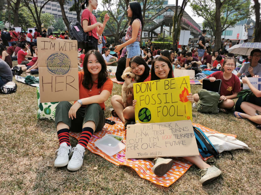 Young participants at the Singapore Climate Rally at Hong Lim Park on Sept 21.